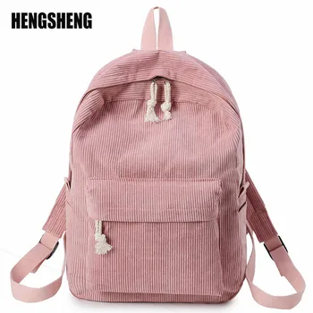 

Preppy Style Soft Fabric Backpack Female Corduroy Design School Backpack Women Striped Backpack Casual Zipper ZF9844
