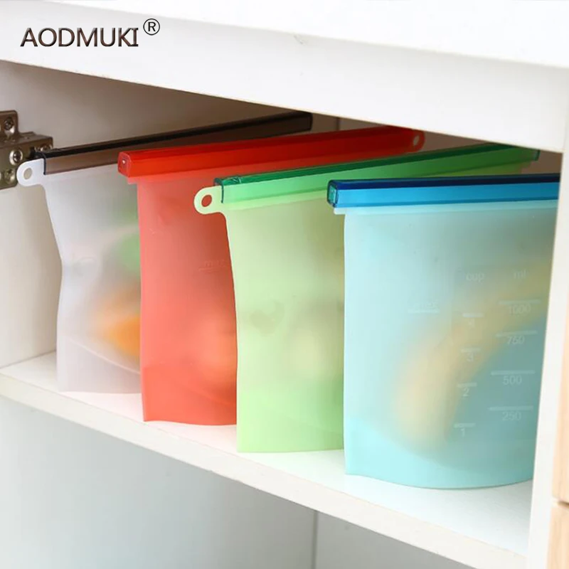 Reusable Silicone Vacuum Food Fresh Bags Wraps Fridge Food Storage Containers Refrigerator Bag Kitchen Color Ziplock Bag kitchen