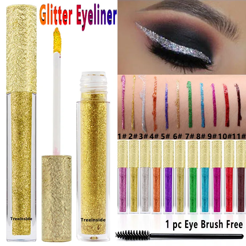 

Free private label wholesale glitter 11 Color Eyeliner - can be Eyeshadow Liquid Waterproof Colorful Sequins Shiny Eyeliner