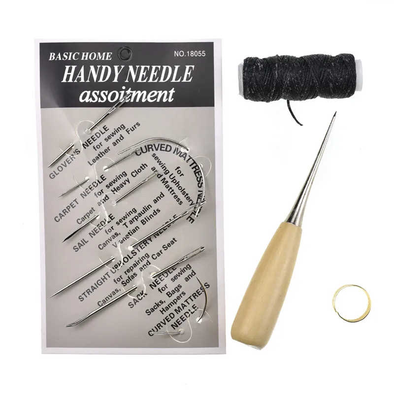 

10pcs/set Basic Leather Craft Tools Hand Sewing Needles Thread Thimble Drilling Kit For Stitching Sewing Stamping DIY Tool Set