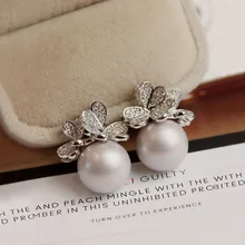 Великолепные Роскошные трехмерные бабочки матовые жемчужные серьги с камнями CZ кластер женские вечерние ювелирные изделия S925 Серебряная булавка