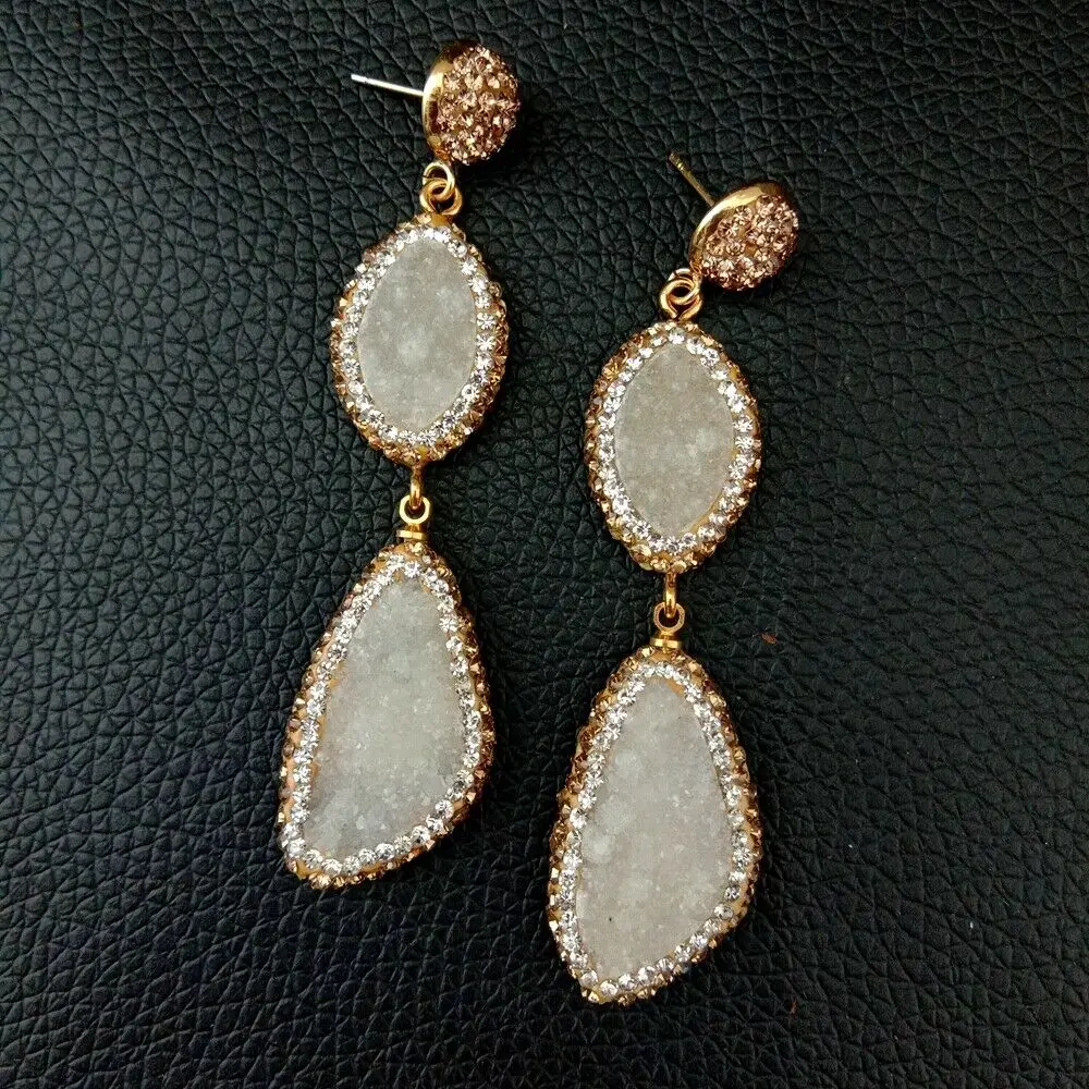 White Quartz Druzy Rough Earrings
