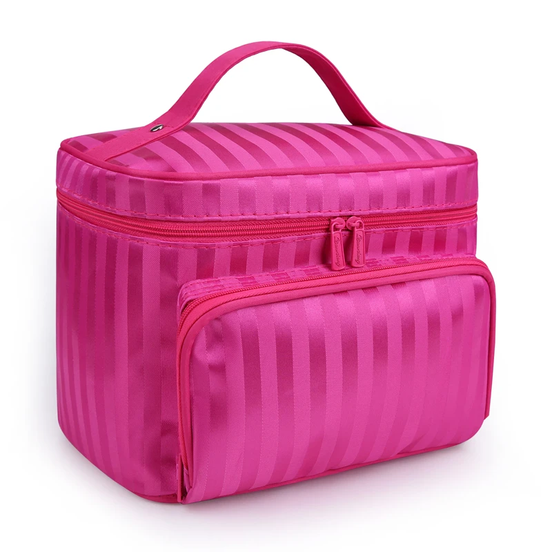 Woman Cosmetic Bags Striped Pattern Organizer Makeup Bag Folding Travel