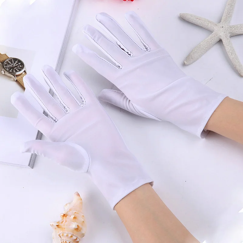 Дешевые женские наручные простые белые рабочие перчатки короткие перчатки официантки белые манеры церемониальные перчатки для дам - Цвет: White