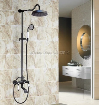

Wall Mounted Bathroom Black Oil Rubbed Bronze Bath Tub Mixer Tap with 7.7 inch Round Shower Head Rain Shower Faucet Set Whg628