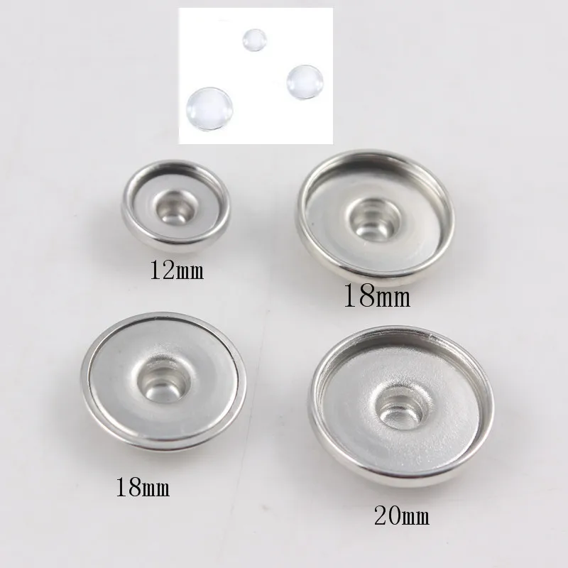 

12mm 18mm 20mm Glass Cameo Base Custom Jewelry For Snap Button Making With Clear Glass Cabochons 20 sets