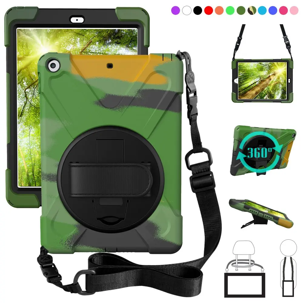 Kids Shockproof Case for iPad Air 3 Pro 10.5 Coque Three Layer Shockproof Rugged Case 360 Degree Hand Shoulder Strap Cover - Цвет: Camouflage