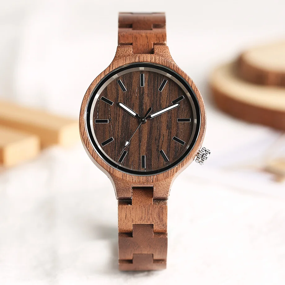 Creative Handmade Full Wooden Watches Women Round Slim Simply Dial Quartz Wood Watch Ladies Natural Fashion Timepieces           (7)