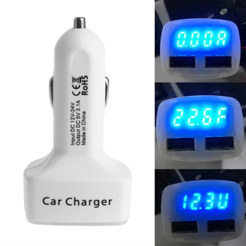 Белый Автомобильное зарядное устройство двойной зарядное устройство USB адаптер напряжение тока 3.1A температура по Фаренгейту тестер# L060# горячий - Цвет: Белый