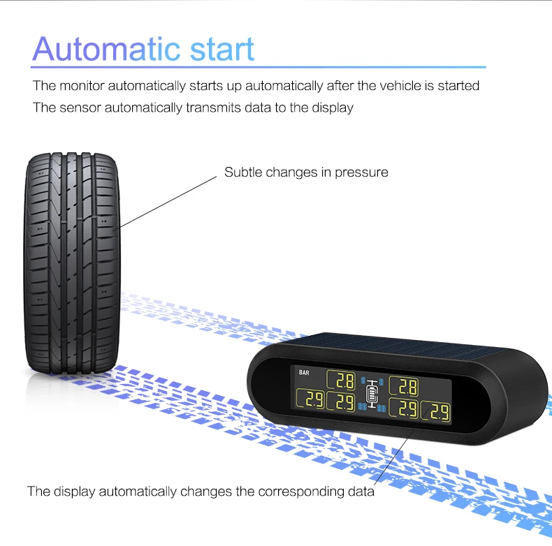 CARCHET T650 Солнечная энергия TPMS бизнес RV семья путешествия трейлер Беспроводная система контроля давления в шинах TPMS черный