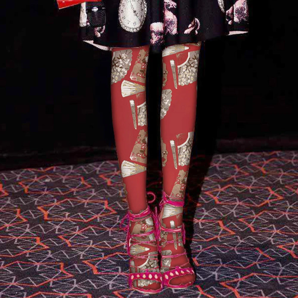 

Women's Tights Jacquard College Style Fan Stockings Thin Lady Vintage Pantyhose Female Hosiery Fishnets Panty Hose Fish Net 2019