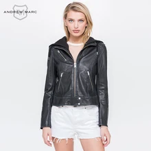 ANDREW MARC 2017 Women Hooded Sheepskin Leather Suede Jacket Coat Motorcycle Vintage Real Genuine Leather Woman Coats TW7A1702