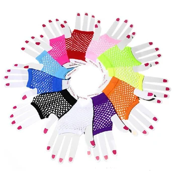 

MUSEYA 12 Pairs of Unisex Adult Nylon Fishnet Fingerless Wrist Gloves Short Female Mittens for Club Party Decoration