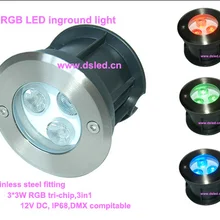 Подходит к DMX, высокомощный 9 Вт RGB вкапываемый светодиодный светильник, светодиодный встраиваемый свет, DS-11S-05-9W-RGB, 12 В постоянного тока, нержавеющая сталь