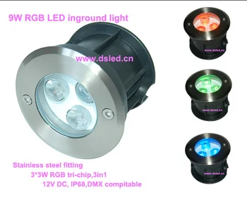 

Free shipping !! DMX compitable,high power 9W RGB LED inground light,LED Recessed light,DS-11S-05-9W-RGB,12V DC,Stainless steel