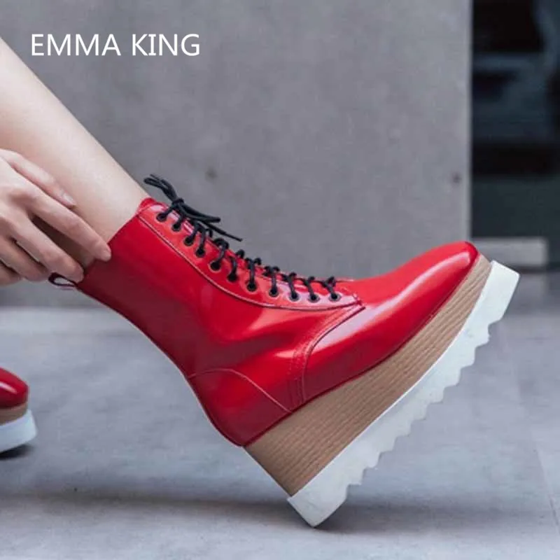 Femme Cheville Casual Creeper Luxe Femmes In Plate Shown Cuir De forme Partie As Bottes Martin Picture Haute Verni En Lacent Rihanna Chaussures Talons as Picture D'hiver IqTAw7Fw