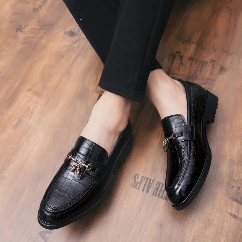 En Style Italien Chaussures Luxe Peau Mocassins Noir Robe Cuir Crocodile Plaid Bureau Mariage Grande Hommes marron Marque Taille De nvpwqXnz