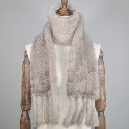 Long Style Women Real Mink Fur Scarf Genuine Real Mink Fur Scarfs Luxury Warm Soft Quality Knitted Real Mink Fur Shawl Scarves - Цвет: grey