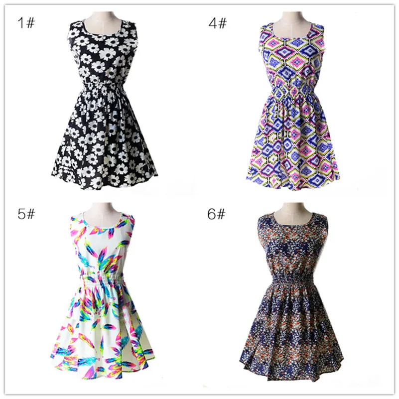 Summer Slim Waist Dresses Print Casual Sleeveless Beach Chiffon Floral Dress 2019 Fashion Tank Dress Printed Women Vestidos  (5)