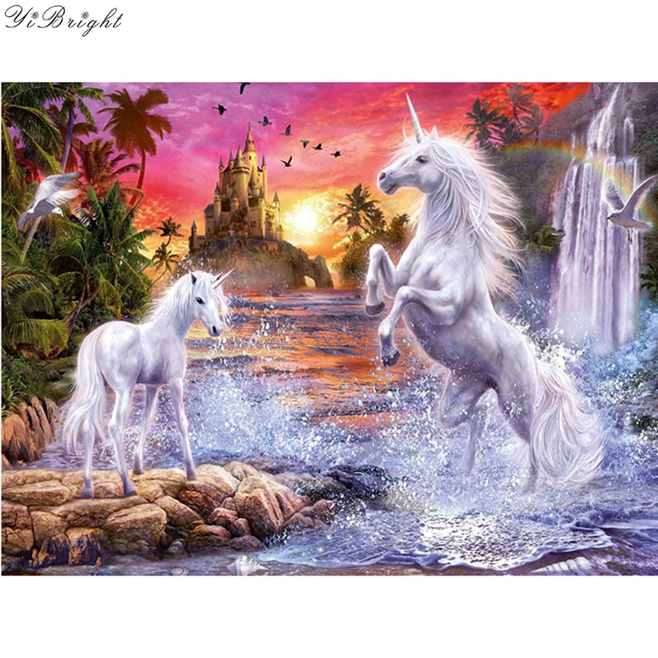 

Full Square/Round Drill 5D DIY Diamond Painting "Unicorn Waterfall" 3D Embroidery Cross Stitch Mosaic Rhinestone Decor Gift DCC