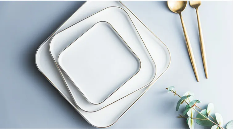 European-style Gold Ceramic Square Plate Dinner plates Household Steak Plate Tableware Container Flat Tray Pasta Dish Dishes