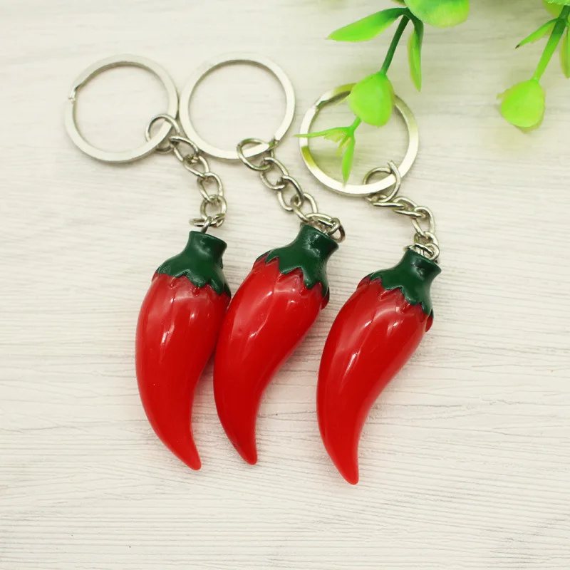 

2019 New Resin simulation food vegetables red pepper chili keychain pendant crafts accessories creative small gifts 60pcs/lot