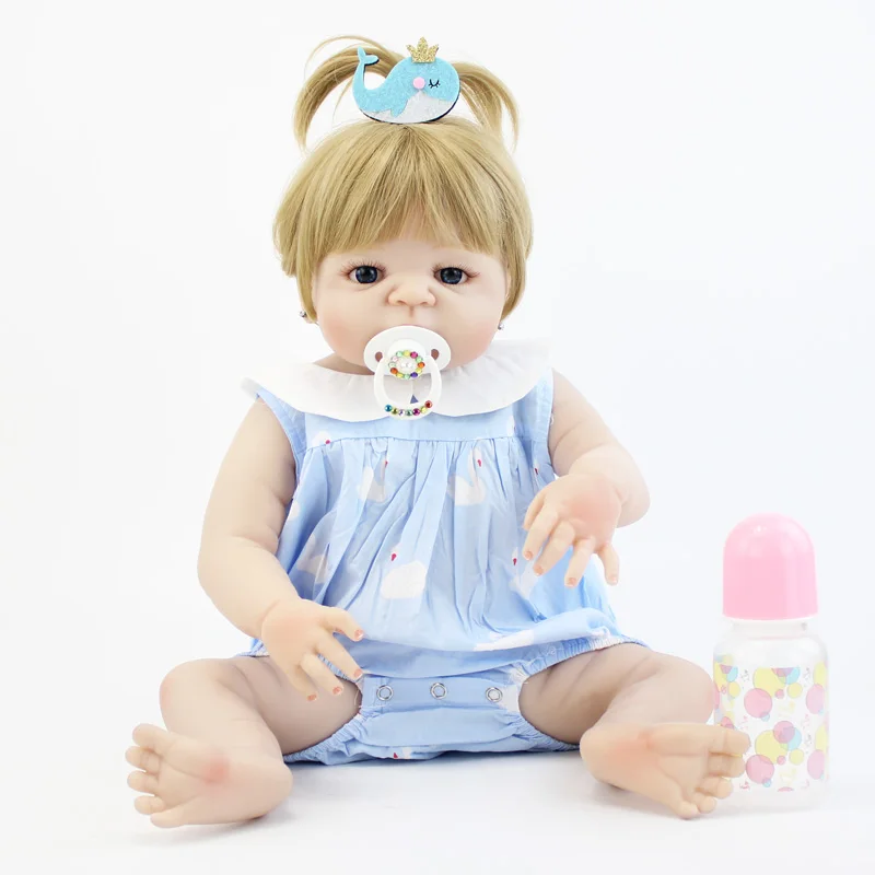 55cm Full Silicone Reborn Baby Doll Toy Vinyl Blonde Newborn Toddler Girl Babies With Earring Like Alive Bebe Bonecas Bathe Toy 55cm Full Silicone Reborn Baby Doll Toy Vinyl Blonde Newborn Toddler Girl Babies With Earring Like Alive Bebe Bonecas Bathe Toy