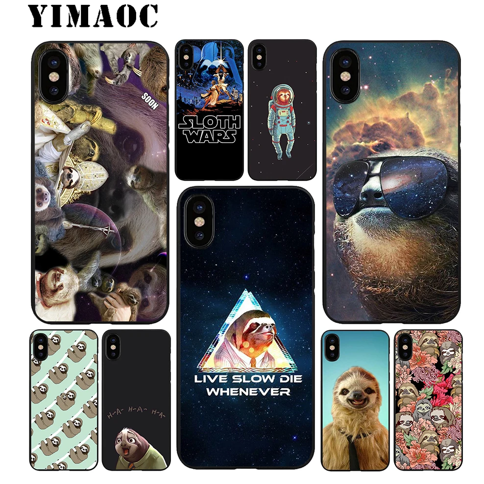 YIMAOC Sloths Cute Lovely Soft TPU Black Silicone Case for iPhone X or 10 8 7 6 6S Plus 5 5S SE Xr Xs Max |