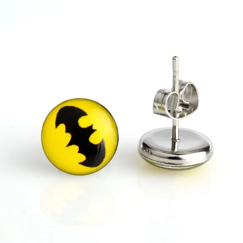 

Hot New Hot Sell 18 Pairs 10mm Yellow Batman Symbol Stainless Steel Stud Earring,Earring boucle d'oreille pusety oorbellen