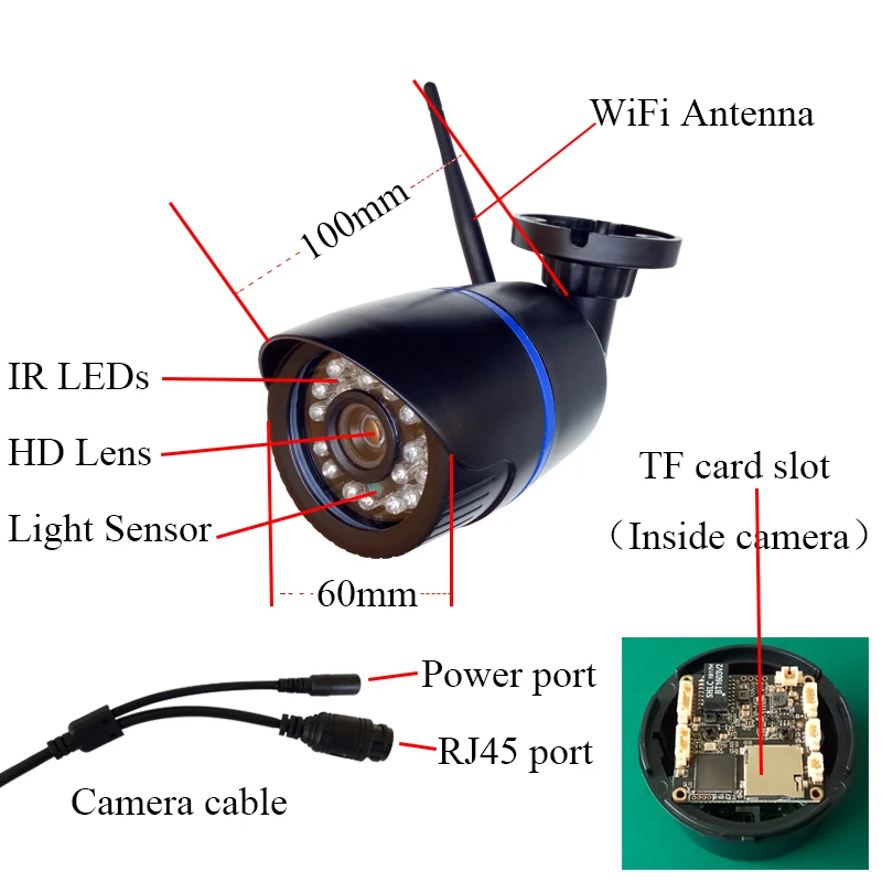 HD 1080P ip-камера для улицы, WiFi, домашняя камера безопасности, 720 P, 2MP, беспроводная камера наблюдения, WiFi, SD TF слот, водонепроницаемая IP Onvif камера