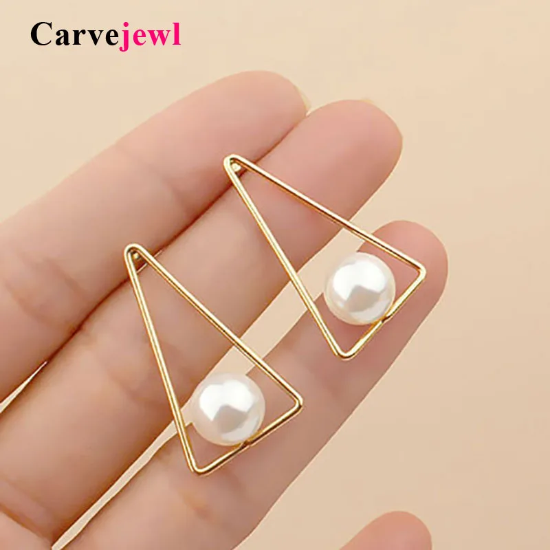

Carvejewl Hot Sale Trendy Nickel Free Earrings Fashion Jewelry simulated Pearl Earrings For Women Oorbellen Cute Triangle Stud