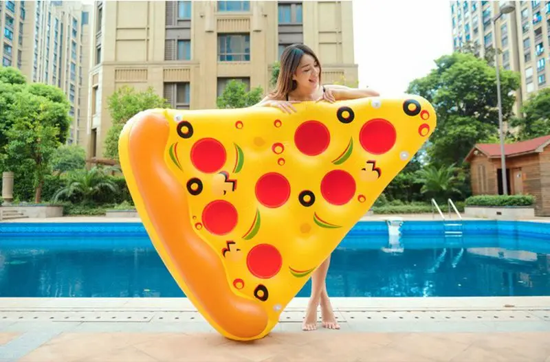 

High quality!180*150cm Giant Yellow Inflatable Pizza Slice Floating Bed Raft Swimming Ring Air Mattress,Free shipping!
