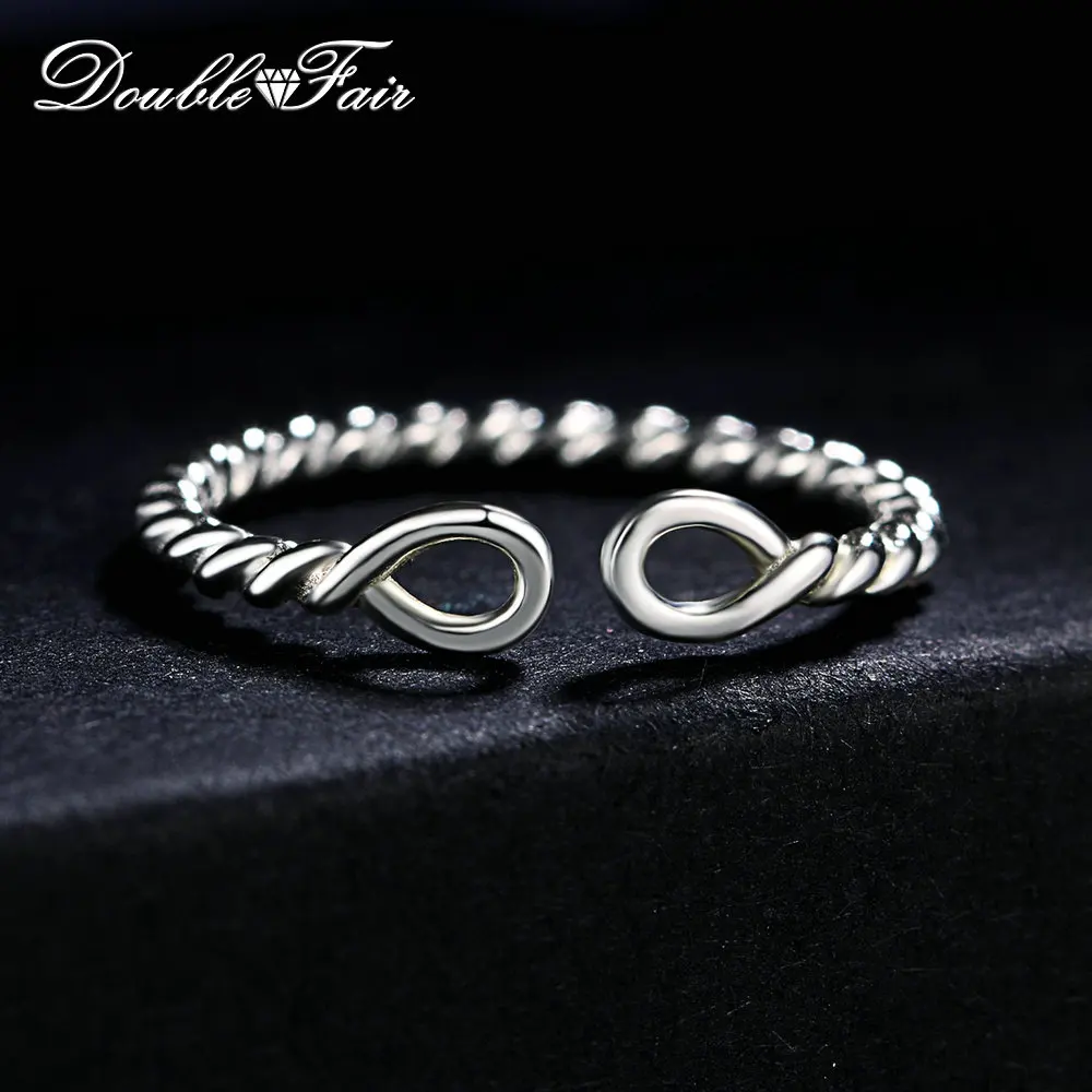 Double Fair Twist Desgin Small Size 100% 925 Sterling Silver Rings Ring Adjustable S925 Rings Jewelry For Women Party DFRY033