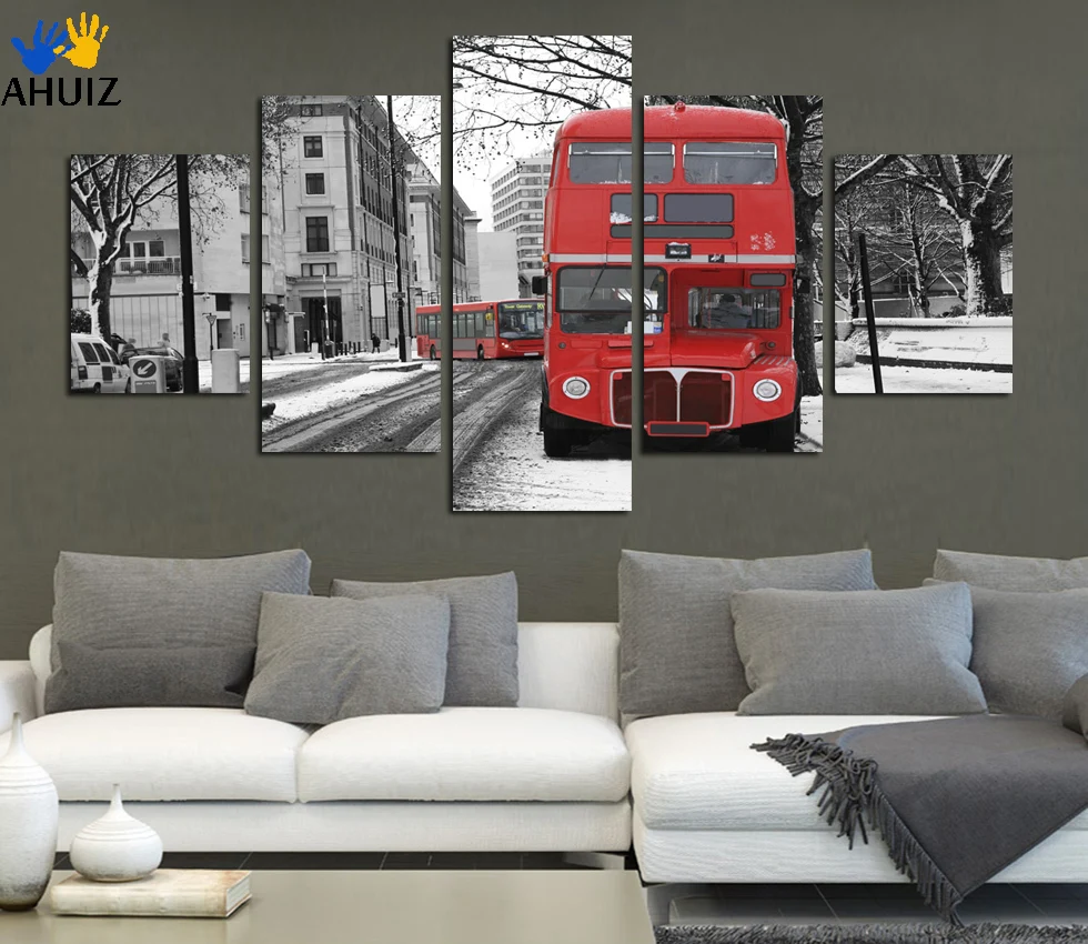 

Selling painting nostalgia snow city red bus driving on the street print on canvas for living room kitchen Upholstery FA136