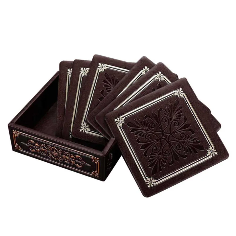 European Style Luxurious PU Leather Coffee Cup Mat Placemat Desktop