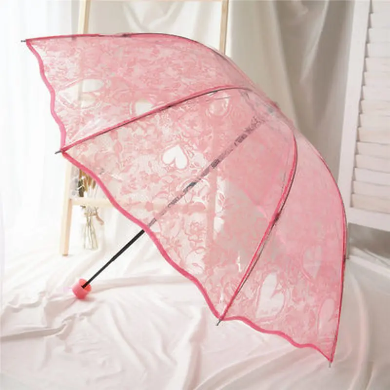 Летний кружевной необычный, прозрачный принт зонтики три раза ручной Зонт белый розовый опционально