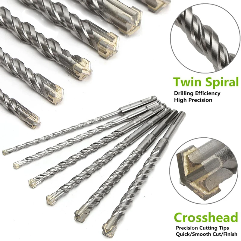 DWZ 210mm 6/8/10/12/14/16mm SDS Plus Crosshead Twin spiral Hammer Drill Bits