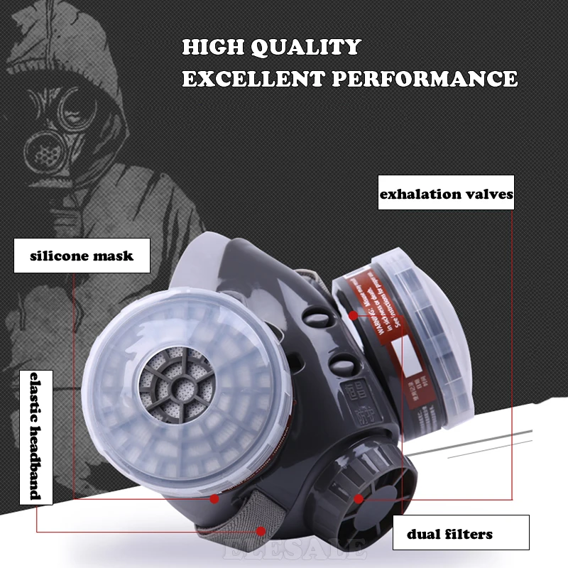  Professional Half Face Gas Dust Mask With Wide Vision Safety Goggles Carbon Filtering Cartridge For