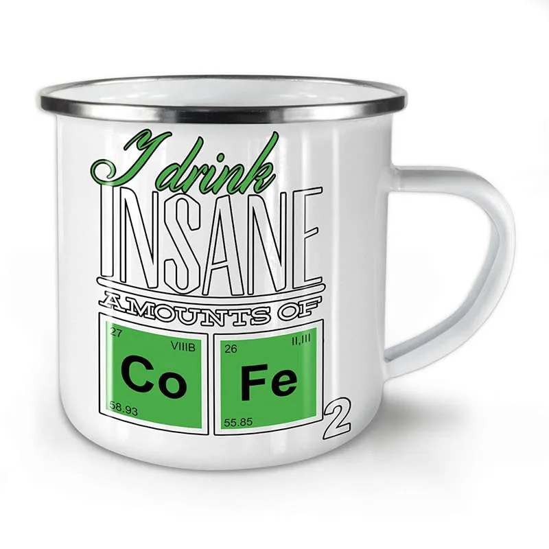 

Coffee Chemistry Geek Enamel Mug, Coffee Cup - Strong, Easy-Grip Handle, Two Side Print, Ideal for Camping & Outdoors