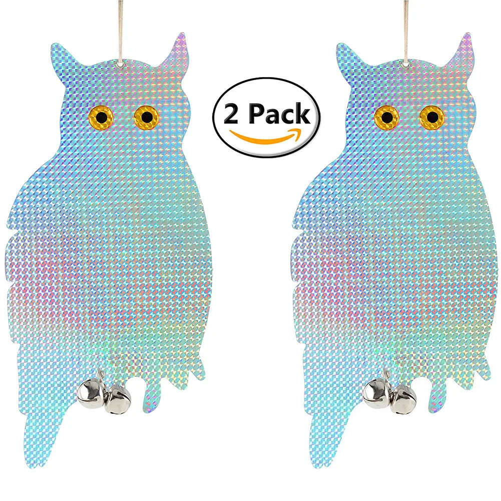 2pcs Fake Owl Decoy Scare Birds Holographic Reflective Repel Woodpecker Garden Hanging Supplies