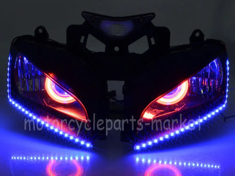

Motorcycle Headlight lamp Blue Angel Eye With Red Demon Eye & Led Strips For Honda CBR1000RR 2004-2007 2005 2006