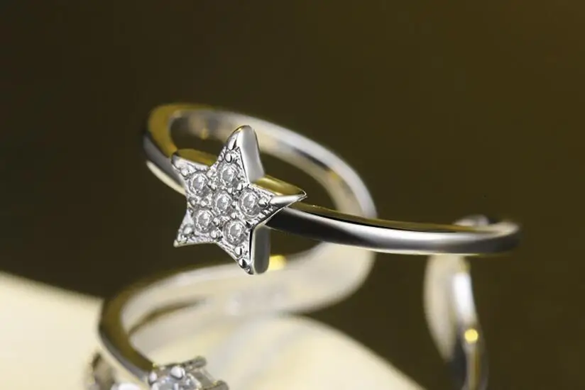 Anenjery, 925 пробы, серебряное, многослойное, CZ, циркон, звезда, кольцо для женщин, anillos, кольца с изменяемым размером, Bague S-R170