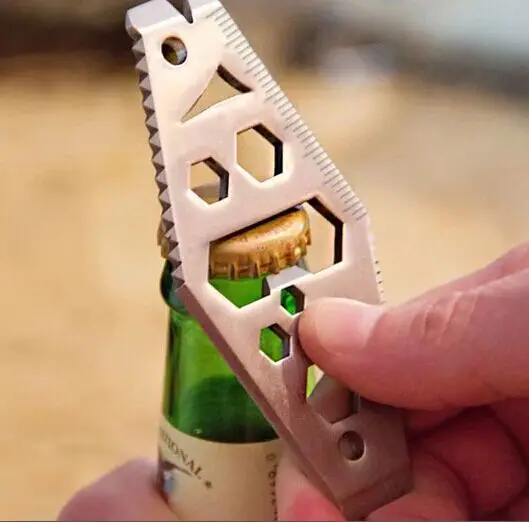 

EDC Multifunction Stainless Steel Bottle Opener Wrench Key Chain Outdoor Survival Camping Pocket Tools Saw Blade Cutter Crowbar