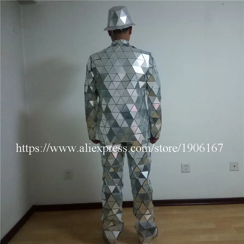 Catwalk Shows Men Silver Color Stage Ballrooom Costume Mirror Man Clothing Party Christmas Performance DJ Singer Clothes Suit03
