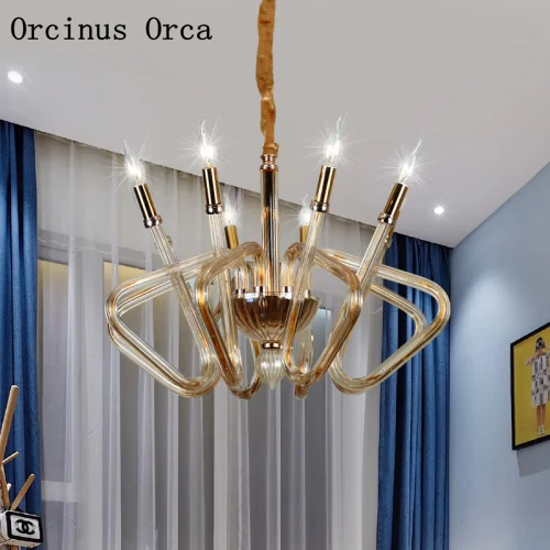 

Postmodern creative purple crystal chandelier living room dining room bedroom European luxury candle stained glass chandelier