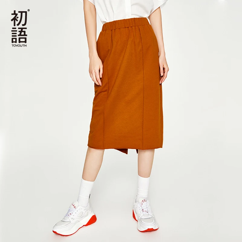 

Toyouth New Autumn Elastic High Waist Skirts Women Loose Midi Skirt H-Line Solid Ladies Skirt Causal Slim Plus Size Faldas Saia
