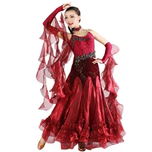 Новые Обувь для девочек современный платье для танцев расширения юбка костюм для Стандартный Костюмы для бальных танцев/Вальс/социальные танцы конкурс Стадия Одежда a-0475