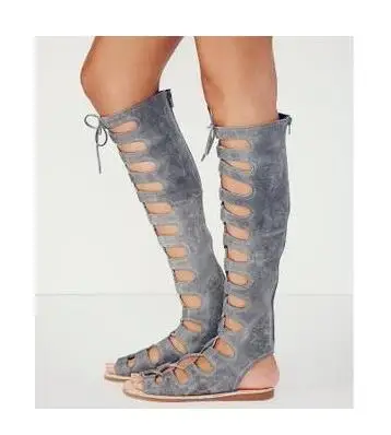 Sexy Lace Sandalias Mujer outs as up Negro Zapatos Toe Cut gris Señoras Pictures Pictures Pictures Niñas as as Rodilla Botas Slingback Peep Sestito Gladiador Planos Altas 5S8zn66x