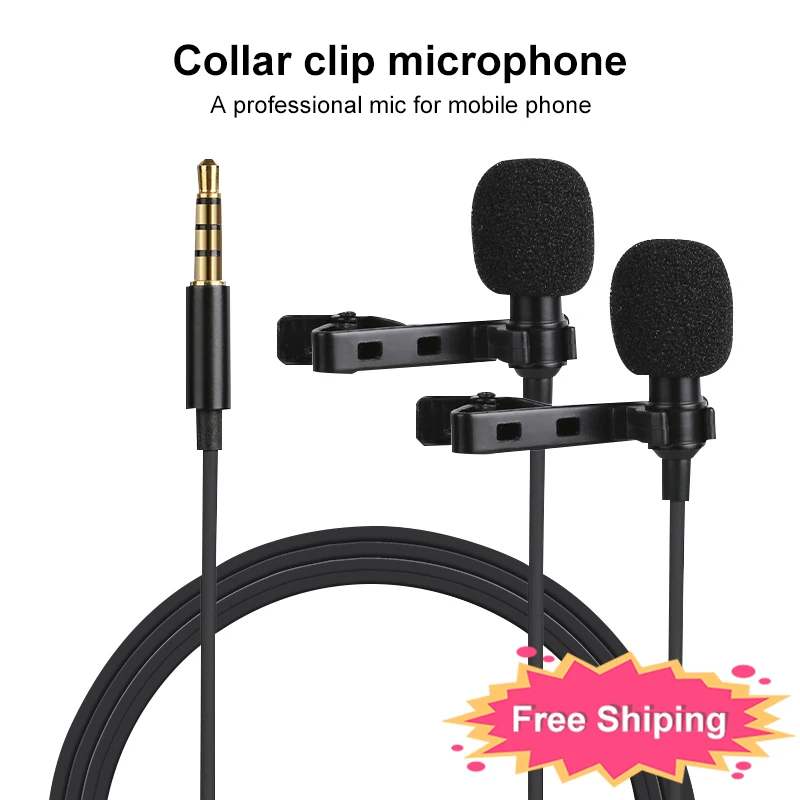 

4m Dual-Head Lavalier Lapel Clip-on Microphone for Lecture or Interview for Smartphone Mobile phone and Tablets