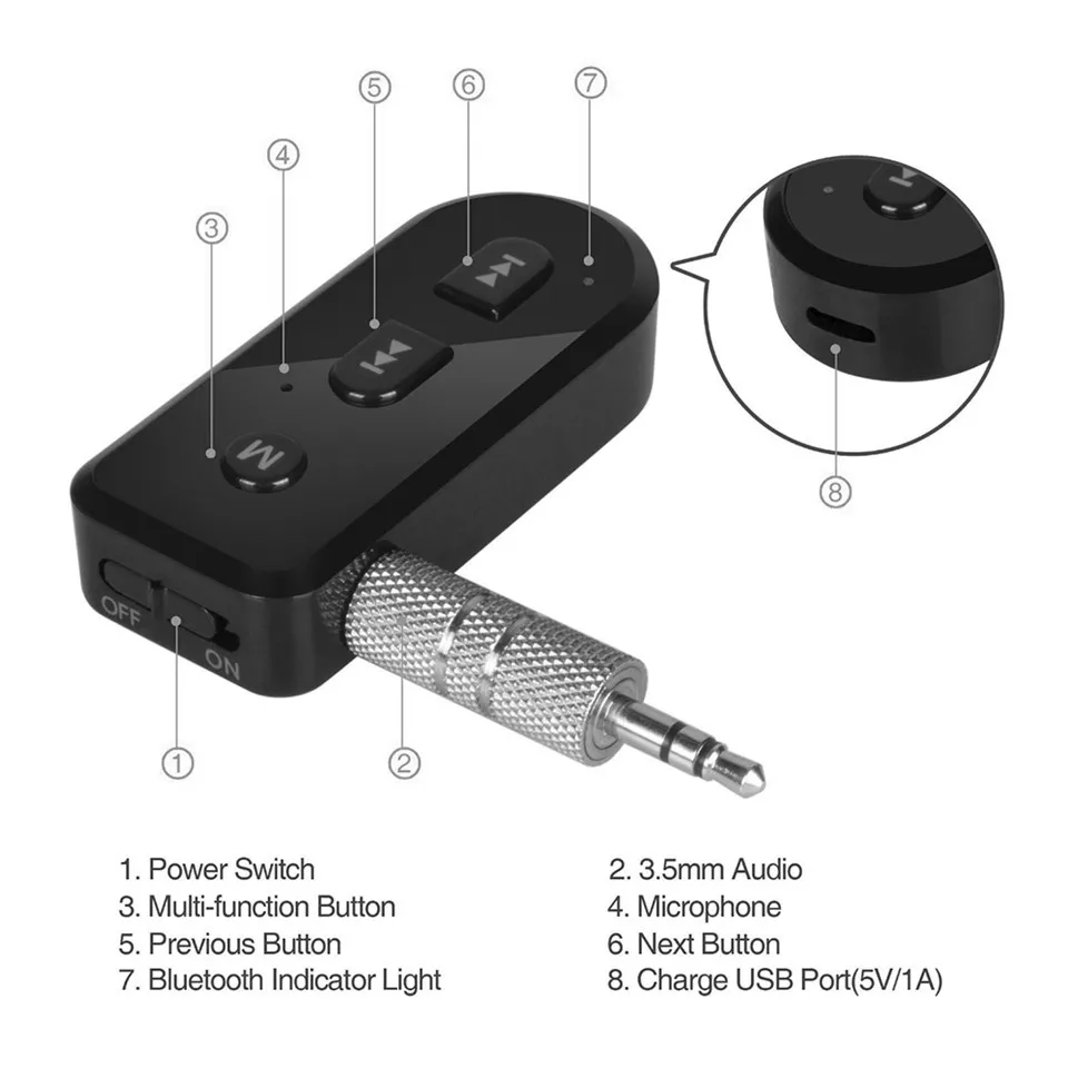 Wireless Aux Bluetooth Receiver 3.5mm Jack Audio Bluetooth Aux Adapter Music Receiver Support IOS Siri For iphone Ipad Headphone (6)